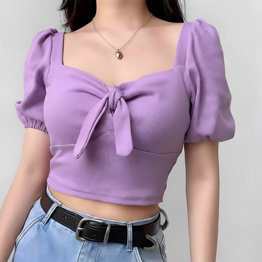 Cropped Bluse mit Bindeschleife