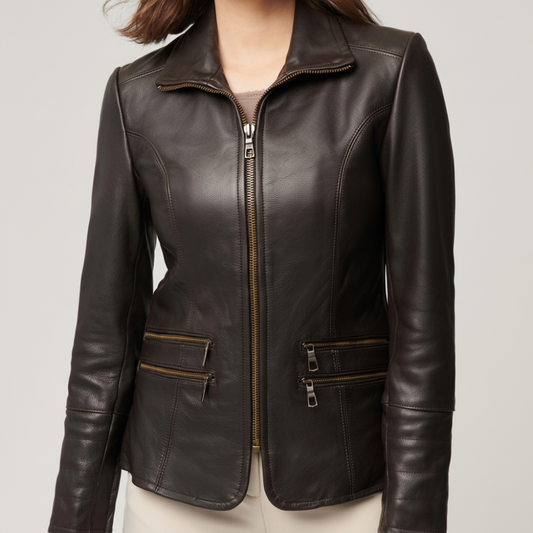 Klassische Lederjacke mit Reißverschluss